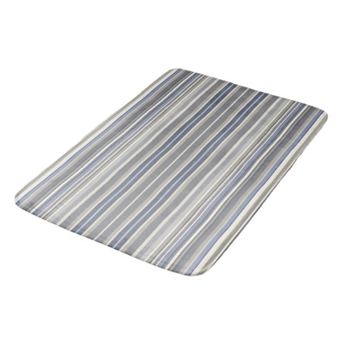 Misty Blue Grey Stripes Bath Mat