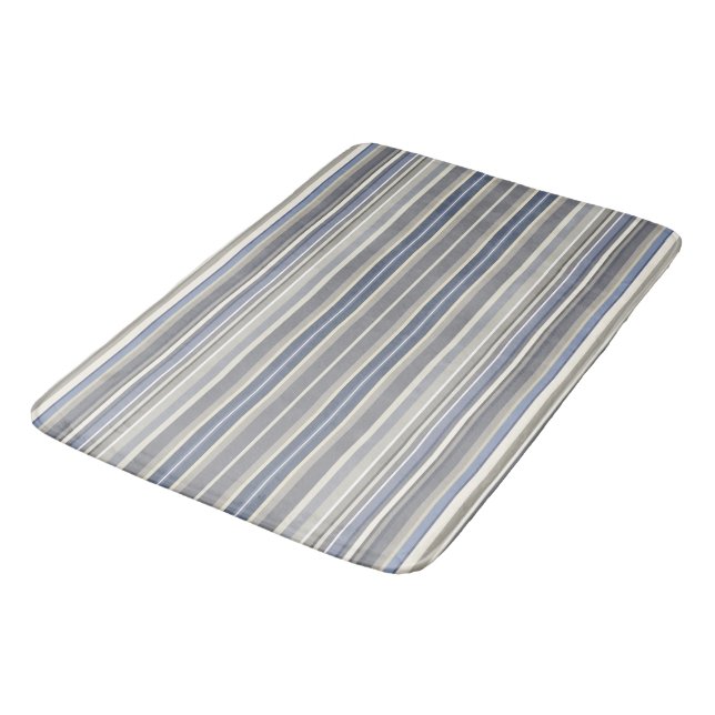 Misty Blue Grey Stripes Bath Mat (Angled)