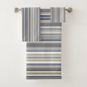 Misty Blue Grey Stripes Bath Towel Set