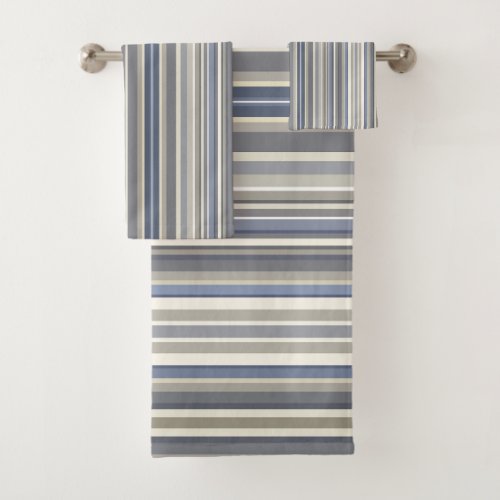 Misty Blue Grey Stripes Bath Towel Set
