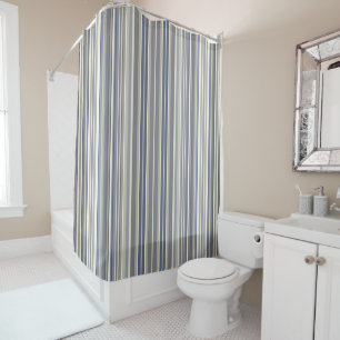 Misty Blue Grey Stripes Shower Curtain