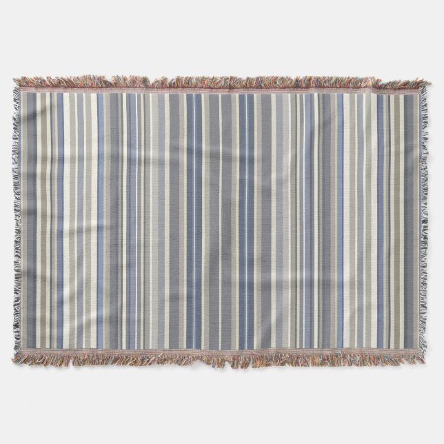 Misty Blue Grey Stripes Throw Blanket (Front)