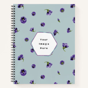 Misty Blue Japanese Purple Pansy Floral Pattern Notebook