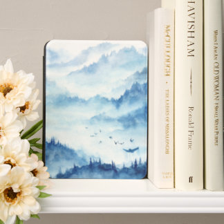 Misty Blue Mountain Landscape With Flying Birds Kindle Cover