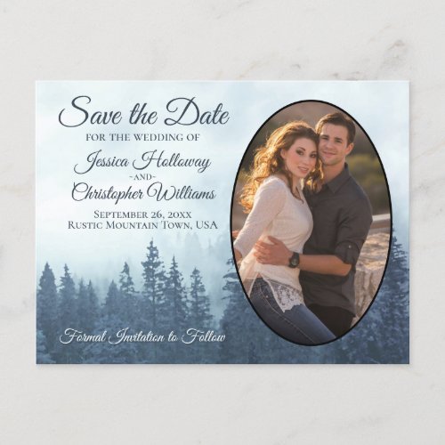 Misty Blue Mountains Oval Photo Save The Date Announcement Postcard