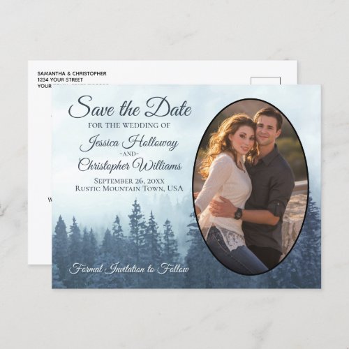 Misty Blue Mountains Oval Photo Save The Date Announcement Postcard