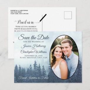 Misty Blue Mountains Oval Photo Save The Date Announcement Postcard