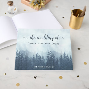 Misty Blue Mountains & Pines Rustic Wedding Guest Book