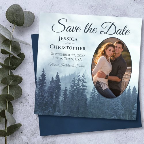 Misty Blue Mountains Rustic Oval Photo Wedding Save The Date