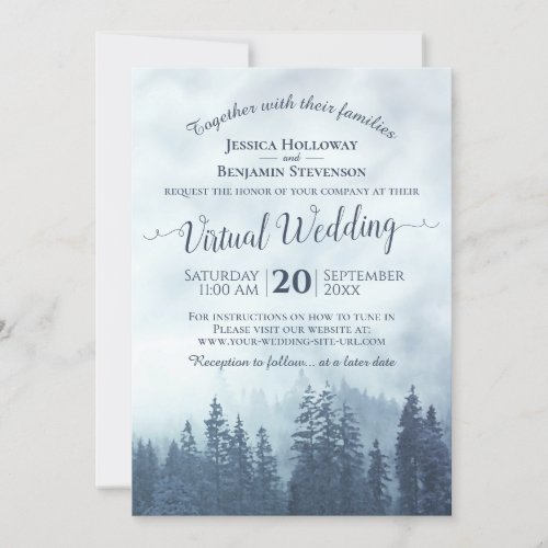 Misty Blue Mountains Rustic Virtual Wedding Invitation