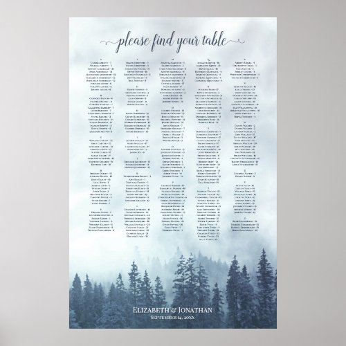 Misty Blue Pine Forest Alphabetical Seating Chart