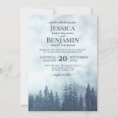 Misty Blue Pine Forest Rustic Outdoors Wedding Invitation (Front)