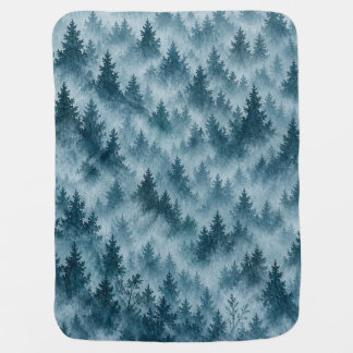 Misty Blue Pine Forest Watercolor Pattern Baby Blanket