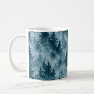 Misty Blue Pine Forest Watercolor Pattern Coffee Mug