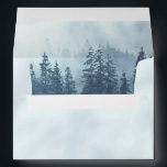 Misty Blue Pine Tree Forest Rustic Alpine Wedding Envelope<br><div class="desc">These wedding envelopes feature a rustic design with a marbled pale blue outside,  a pre-printed return address on the back flap,  and an alpine mountain scene inside the back flap of a mountainside covered with pine trees shrouded in mist or fog. Perfect for an outdoor or mountain themed wedding.</div>