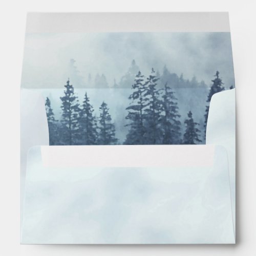Misty Blue Pine Tree Forest Rustic Alpine Wedding Envelope