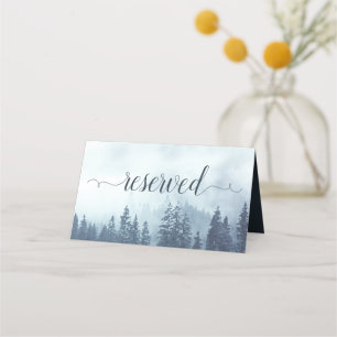 Misty Blue Pine Trees Rustic Wedding Reserved Place Card