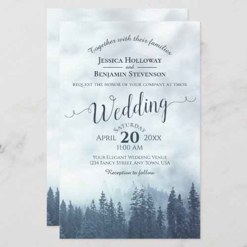 Misty Blue Pines BUDGET Wedding Invitation
