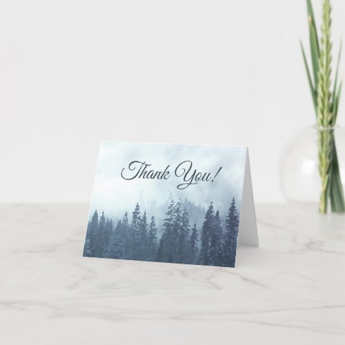 Misty Blue Pines Simple Rustic Wedding Photo Thank You Card