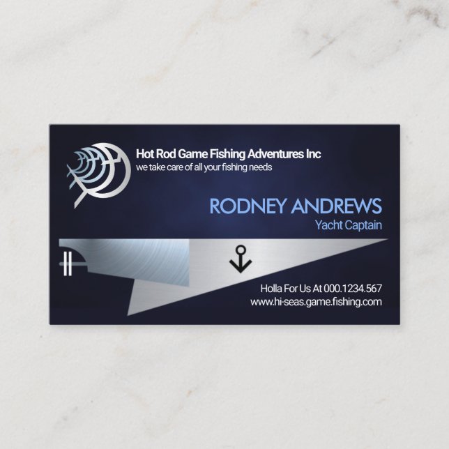 Misty Blue Sea Grunge Silver Yacht Game Fishing Business Card (Front)