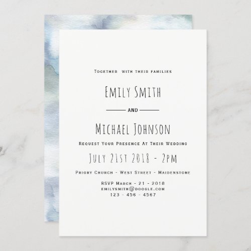 Misty Blue Watercolor Wedding Invitation Elegant