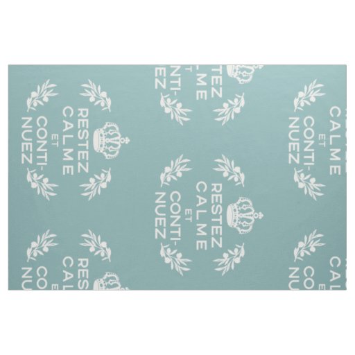 misty blue white French Script Keep Calm Carry On Fabric