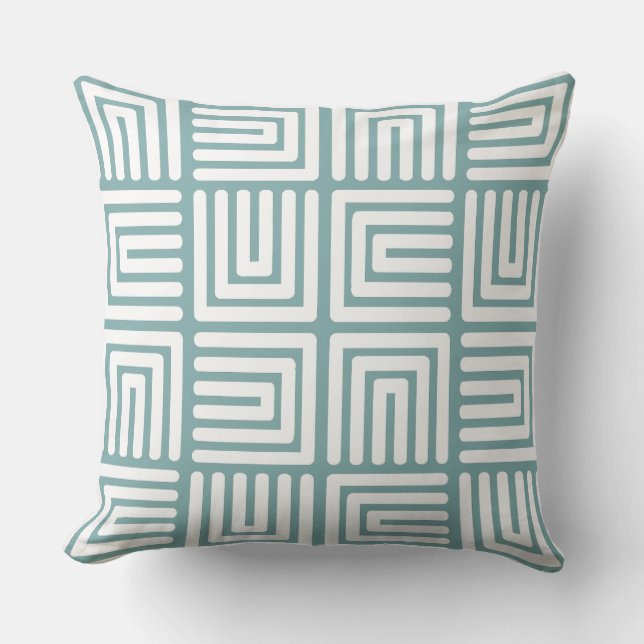 Misty Blue White Square Humps Throw Pillow (Front)