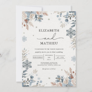 Misty Blue Winter Floral Wedding Invitation