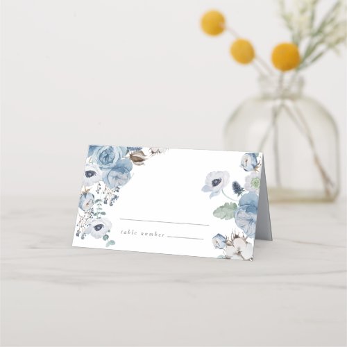 Misty Blues Roses Anemones Place Cards