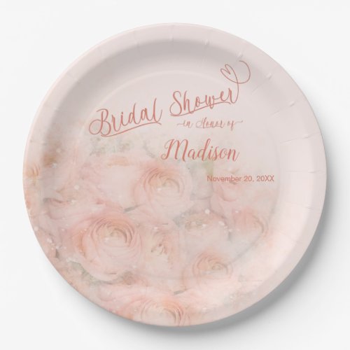 Misty Blush Floral Bridal Shower Paper Plate