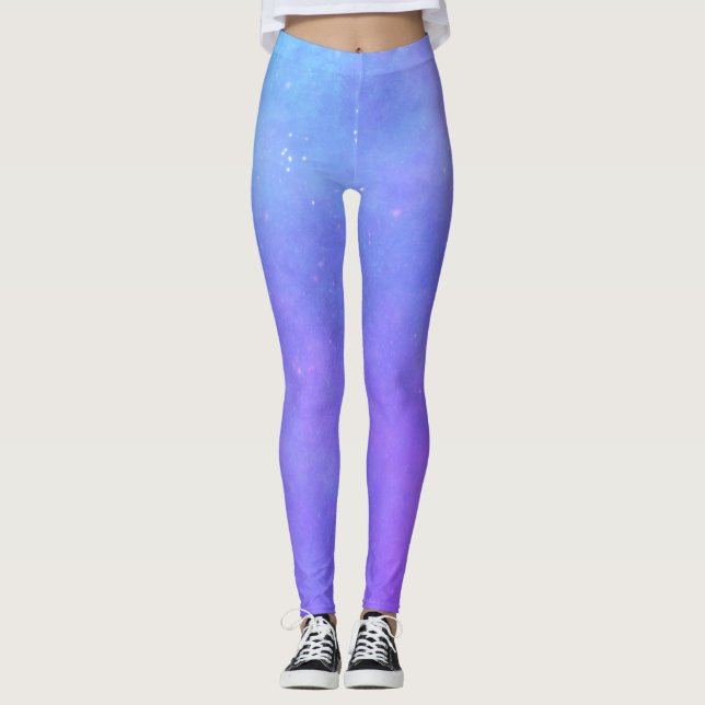 Misty Celestial Sky Mix of Purples blues Stars Leggings (Front)