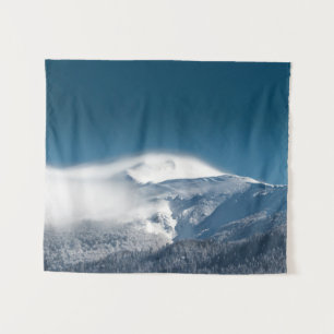 Misty clouds over snowy mountain Snežnik, Slovenia Tapestry
