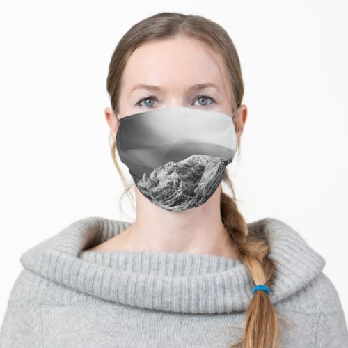 Misty clouds over the mountains in black and white adult cloth face mask