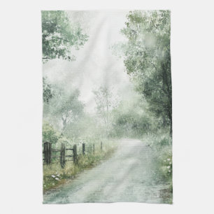 Misty Country Road Forest Path Landscape (1) Kitchen Towel