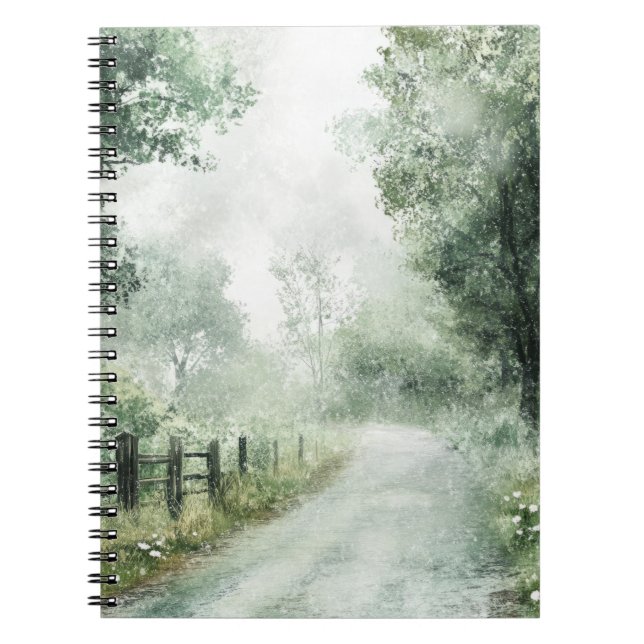 Misty Country Road Forest Path Landscape (1) Notebook (Front)
