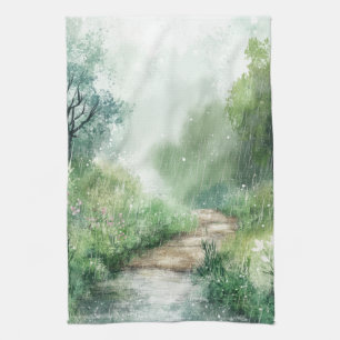 Misty Country Road Forest Path Landscape (2) Kitchen Towel