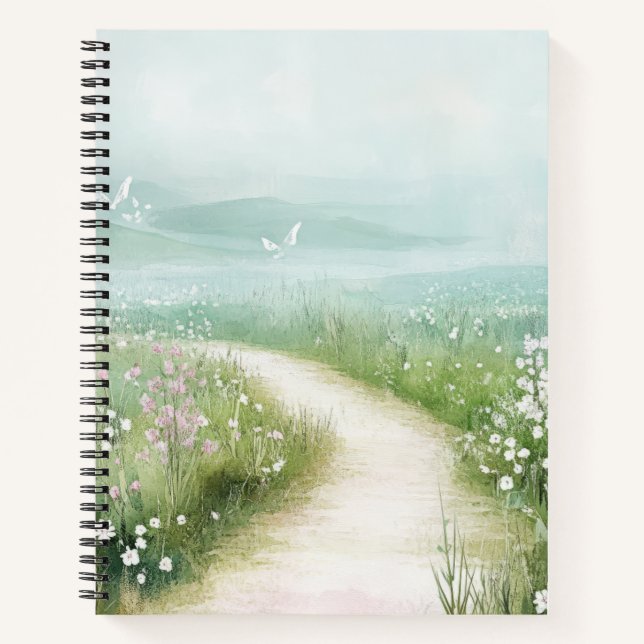 Misty Country Road Forest Path Landscape (3) Notebook (Front)
