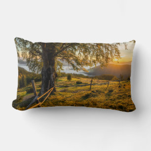 Misty Dawn in a Forest Lumbar Pillow