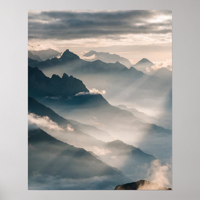 Misty Dawn in the Swiss Alps  Poster (Front)