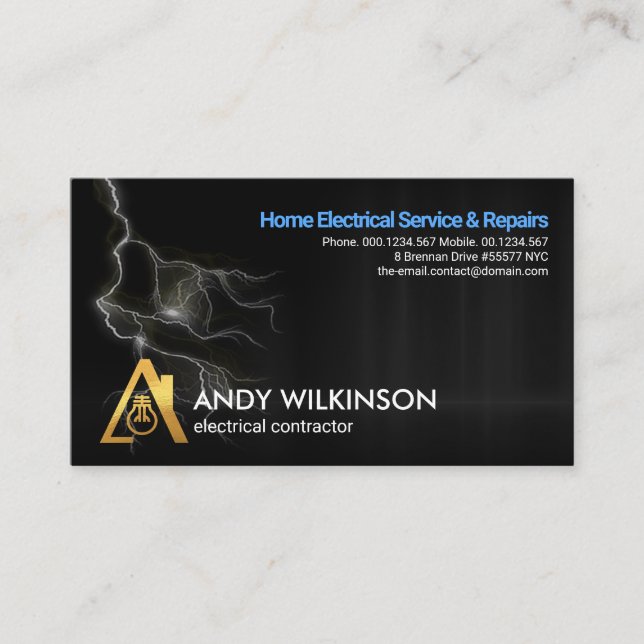 Misty Electric Lightning Storm Electrician Service Business Card (Front)