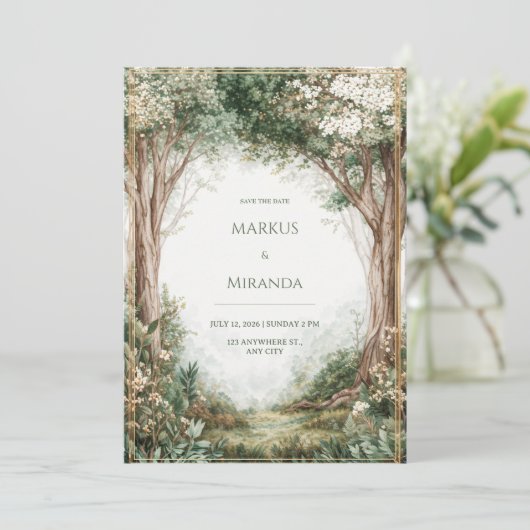 Misty Enchanted Forest Gold Frame Wedding (Standing Front)