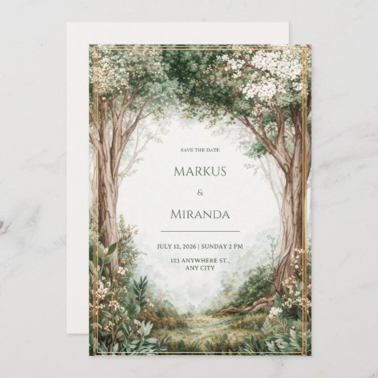 Misty Enchanted Forest Gold Frame Wedding (Front/Back)