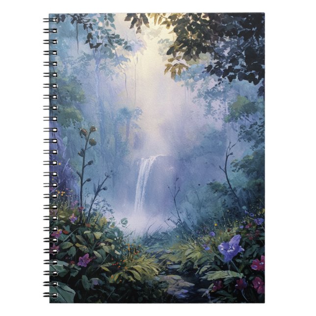 Misty Enchanted Forest Waterfall Art Notebook (Front)