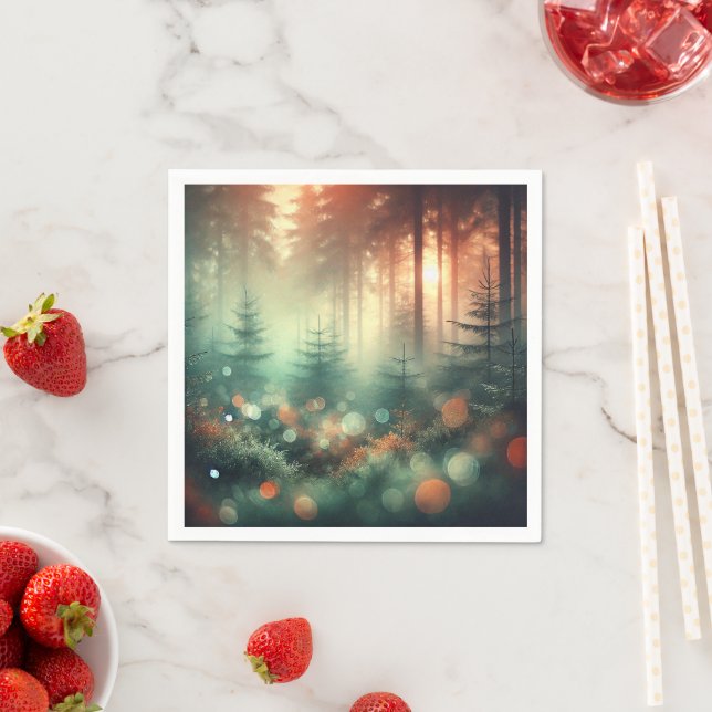 Misty Fall Morning Forest Bokeh Effect Decoupage Napkins (Insitu)