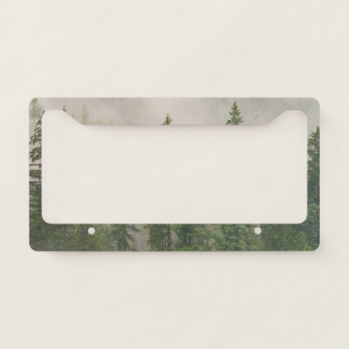 Misty Foggy Forest Trees License Plate Frame