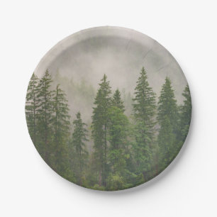 Misty Foggy Forest Trees Paper Plates