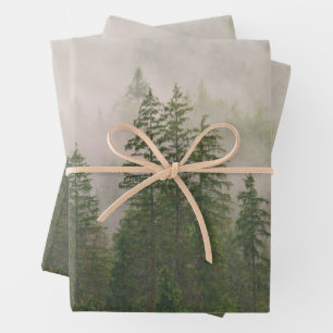 Misty Foggy Forest Trees Wrapping Paper Sheets
