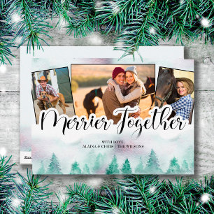 Misty Forest 3 Photo Handlettered Merrier Together Holiday Card