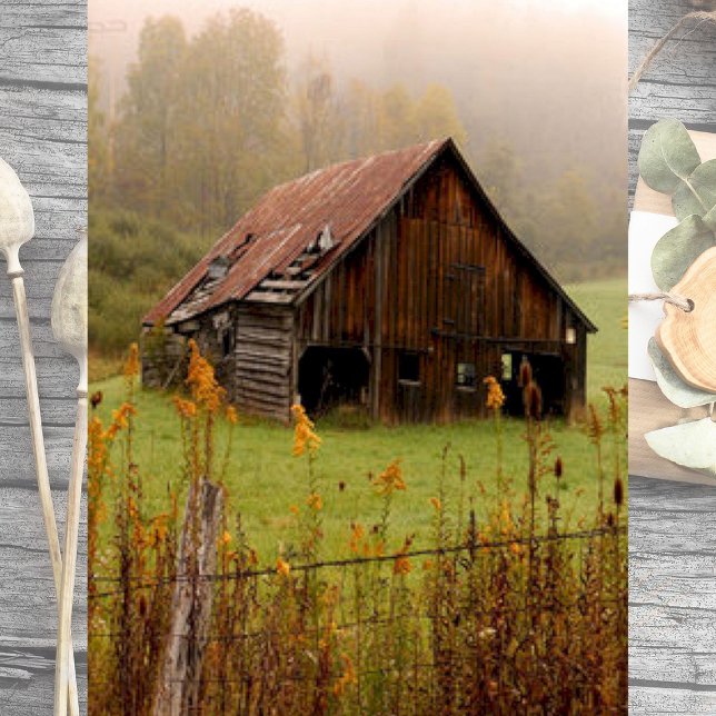 Misty Forest and Flowers Surround a Weathered Barn Tissue Paper (Creator Uploaded)