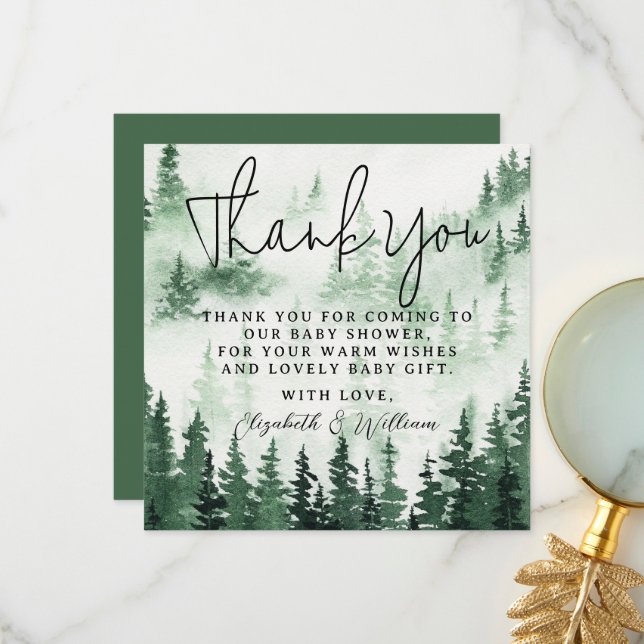 Misty Forest Baby Shower Thank You (Front/Back In Situ)